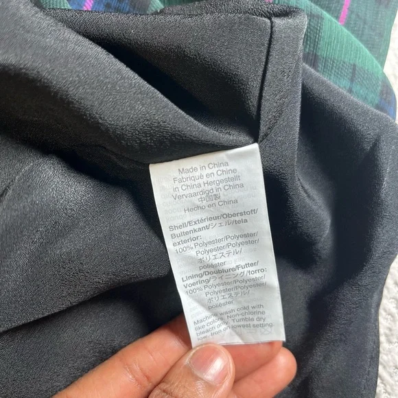 J.CREW Dark Green Plaid Blouson Dress, Ruffle Tie Collar Puff Sleeve Size Medium - Picture 12 of 16